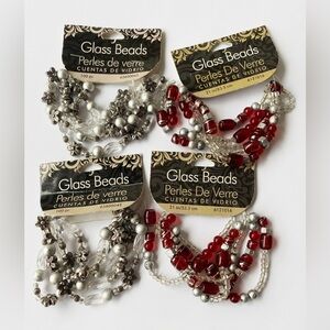 4pk Cousin DIY Glass Beads Bundle Red Silver Crystal Flower Spacers